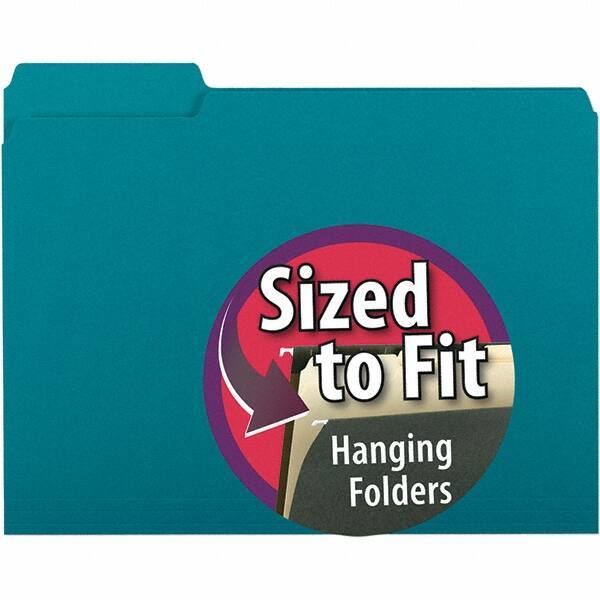 SMEAD - 11-5/8 x 9-3/16", Letter Size, Teal, File Folders with Top Tab - 11 Point Stock, Assorted Tab Cut Location - Industrial Tool & Supply
