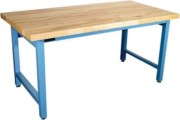 Proline - 72 Wide x 30" Deep x 36" High, Butcher Block Maple Workbench - Adjustable Height Legs, Blue - Industrial Tool & Supply