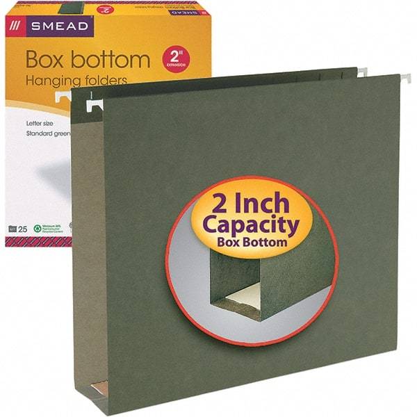 SMEAD - 12-1/4 x 9-1/2", Letter Size, Standard Green, Hanging File Folders with Box Bottom - 11 Point Stock - Industrial Tool & Supply