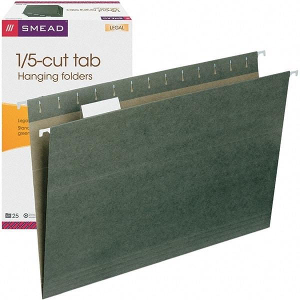 SMEAD - 14-5/8 x 9-1/2", Legal, Standard Green, Hanging File Folder - 11 Point Stock, 1/5 Tab Cut Location - Industrial Tool & Supply