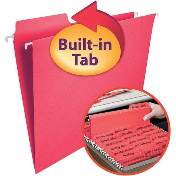 SMEAD - 12-1/4 x 9-1/2", Letter Size, Red, Hanging File Folder - 11 Point Stock, 1/3 Tab Cut Location - Industrial Tool & Supply