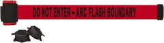 Banner Stakes - 7' Long x 2-1/2" Wide Nylon/Polyester Magnetic Wall Mount Barrier - Black on Red - Industrial Tool & Supply