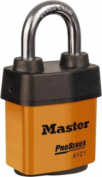 Master Lock - 1-1/8" Shackle Clearance, Keyed Different Padlock - 5/16" Shackle Diam, Laminated Steel - Industrial Tool & Supply