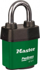 Master Lock - 1-1/8" Shackle Clearance, Keyed Different Padlock - 5/16" Shackle Diam, Laminated Steel - Industrial Tool & Supply