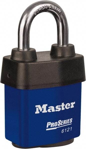 Master Lock - 1-1/8" Shackle Clearance, Keyed Different Padlock - 5/16" Shackle Diam, Laminated Steel - Industrial Tool & Supply