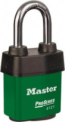 Master Lock - 1-1/2" Shackle Clearance, Keyed Different Padlock - 5/16" Shackle Diam, Laminated Steel - Industrial Tool & Supply