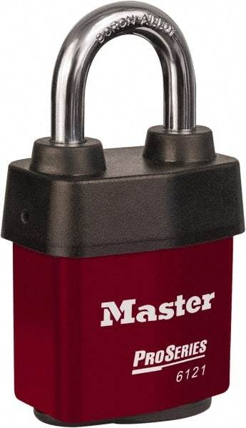Master Lock - 1-1/8" Shackle Clearance, Keyed Different Padlock - 5/16" Shackle Diam, Laminated Steel - Industrial Tool & Supply