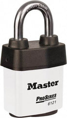 Master Lock - 1-1/8" Shackle Clearance, Keyed Different Padlock - 5/16" Shackle Diam, Laminated Steel - Industrial Tool & Supply