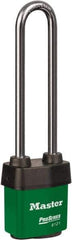 Master Lock - 5-5/8" Shackle Clearance, Keyed Different Padlock - 5/16" Shackle Diam, Laminated Steel - Industrial Tool & Supply
