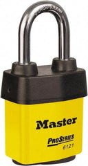 Master Lock - 1-1/2" Shackle Clearance, Keyed Different Padlock - 5/16" Shackle Diam, Laminated Steel - Industrial Tool & Supply