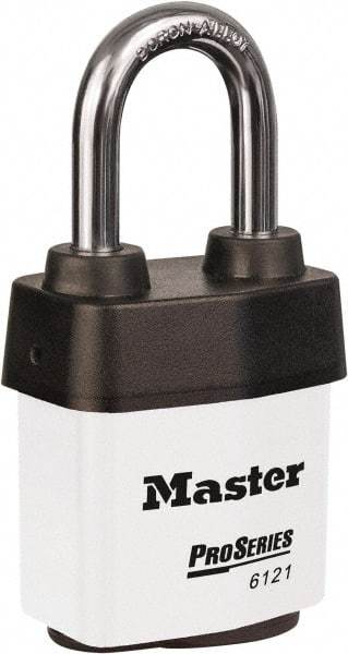 Master Lock - 1-1/2" Shackle Clearance, Keyed Different Padlock - 5/16" Shackle Diam, Laminated Steel - Industrial Tool & Supply