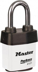 Master Lock - 1-1/2" Shackle Clearance, Keyed Different Padlock - 5/16" Shackle Diam, Laminated Steel - Industrial Tool & Supply
