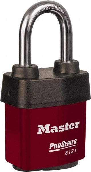 Master Lock - 1-1/2" Shackle Clearance, Keyed Different Padlock - 5/16" Shackle Diam, Laminated Steel - Industrial Tool & Supply