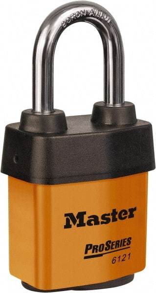 Master Lock - 1-1/2" Shackle Clearance, Keyed Different Padlock - 5/16" Shackle Diam, Laminated Steel - Industrial Tool & Supply