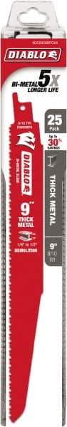 Freud - 9" Long x 1" Thick, Bi-Metal Reciprocating Saw Blade - Tapered Profile, 8 to 10 TPI, Toothed Edge, Tang Shank - Industrial Tool & Supply