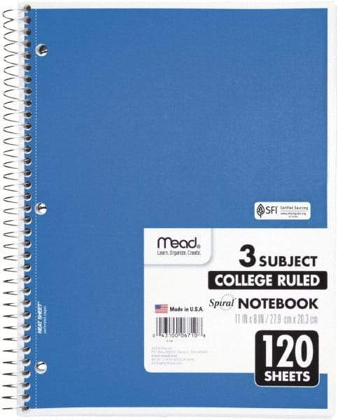 Mead - 120 Sheet, 8-1/2 x 11", College Ruled Spiral Bound Notebook - Assorted Colors - Industrial Tool & Supply