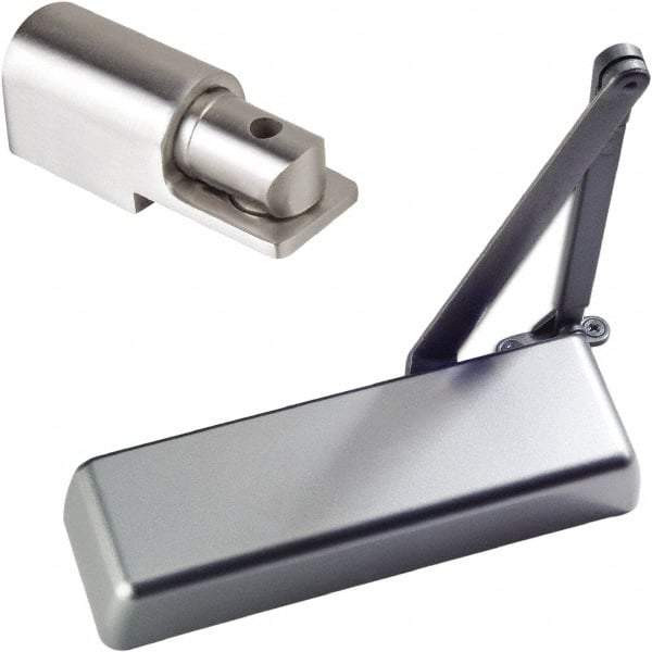 Ability One - 12" Closer Body Length, Commercial Grade 1 Door Closer Manual Damper - Aluminum Finish, Non-Handed - Industrial Tool & Supply