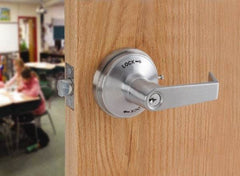 Ability One - Grade 1 Security Lever Lockset - 2-3/4" Back Set, Zinc, Satin Chrome Finish - Industrial Tool & Supply