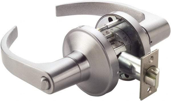 Ability One - Grade 1 Exit Door Lever Lockset - 2-3/4" Back Set, Zinc, Satin Chrome Finish - Industrial Tool & Supply