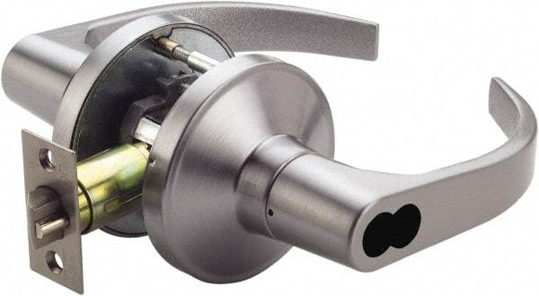 Ability One - Grade 1 Institution Lever Lockset - 2-3/4" Back Set, Zinc, Satin Chrome Finish - Industrial Tool & Supply