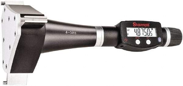 Starrett - 4" to 5", IP67, Carbide Face Electronic Inside Micrometer - 0.00005" Resolution, 0.00025" Accuracy, 4-1/2" Gage Depth - Industrial Tool & Supply