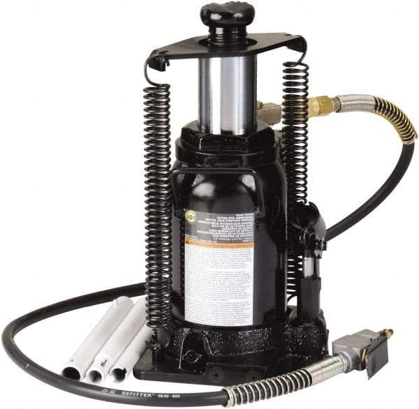 Omega Lift Equipment - 20 Ton Capacity Hydraulic Bottle Jack - 9-5/8" to 18-7/8" High, 9-1/4" Piston Stroke, 6" Screw Length, 6-3/4" Long x 9" Wide Base - Industrial Tool & Supply