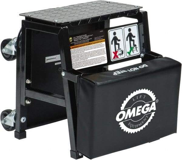 Omega Lift Equipment - 350 Lb Capacity, 4 Wheel Creeper Seat - Alloy Steel, 15-3/4" Long x 17.72" Overall Height x 7" Wide - Industrial Tool & Supply