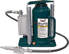 Safeguard - 20 Ton Capacity Air-Actuated Bottle Jack - 10-1/2" to 20-1/2" High, 6.77" Piston Stroke, 1.42" Screw Diam, 2.2" Plunger Diam, 7" Long x 9-1/2" Wide Base - Industrial Tool & Supply