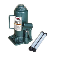 Safeguard - 20 Ton Capacity Hydraulic Bottle Jack - 9-1/2" to 17-3/4" High, 5.91" Piston Stroke, 1-7/8" Screw Length, 1.42" Screw Diam, 2.09" Plunger Diam, 5-15/16" Long x 6-1/4" Wide Base - Industrial Tool & Supply