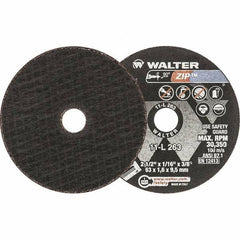 WALTER Surface Technologies - 2-1/2" 24 Grit Aluminum Oxide Cutoff Wheel - 1/16" Thick, 3/8" Arbor, 30,350 Max RPM, Use with Die Grinders - Industrial Tool & Supply