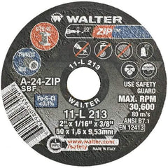 WALTER Surface Technologies - 2" 24 Grit Aluminum Oxide Cutoff Wheel - 1/16" Thick, 3/8" Arbor, 30,600 Max RPM, Use with Die Grinders - Industrial Tool & Supply