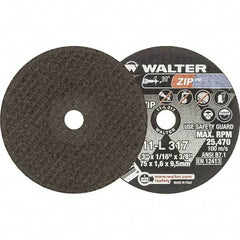 WALTER Surface Technologies - 3" 60 Grit Aluminum Oxide Cutoff Wheel - 1/16" Thick, 3/8" Arbor, 25,470 Max RPM, Use with Die Grinders - Industrial Tool & Supply