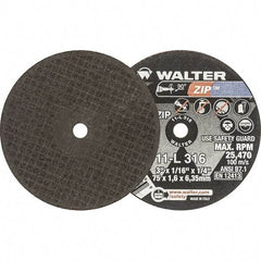 WALTER Surface Technologies - 3" 60 Grit Aluminum Oxide Cutoff Wheel - 1/16" Thick, 1/4" Arbor, 25,470 Max RPM, Use with Die Grinders - Industrial Tool & Supply