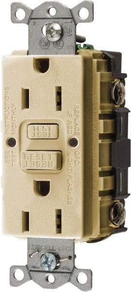 Hubbell Wiring Device-Kellems - 1 Phase, 5-15R NEMA, 125 VAC, 15 Amp, GFCI Receptacle - 2 Pole, Back and Side Wiring, Commercial Grade - Industrial Tool & Supply