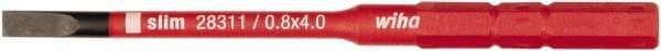 Wiha - 4mm Drive, Slotted Screwdriver Bit - 75mm OAL - Industrial Tool & Supply