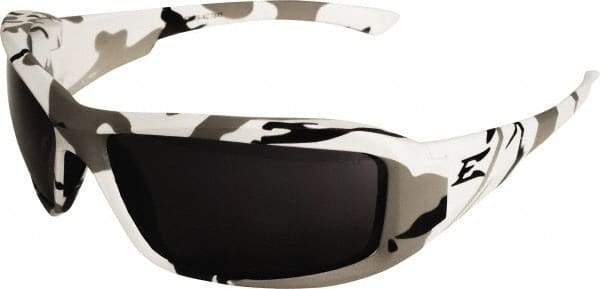 Edge Eyewear - Smoke Lenses, Framed Safety Glasses - Scratch Resistant, Arctic Camo Nylon Frame, Size Universal, Wrap Around - Industrial Tool & Supply