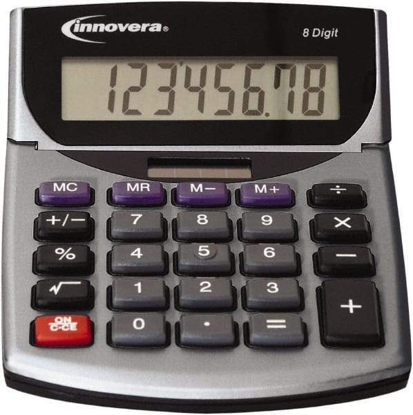 innovera - 8-Digit LCD Portable Calculator - Silver & Black, Solar & Battery Powered, 8.19" Long x 5.98" Wide - Industrial Tool & Supply