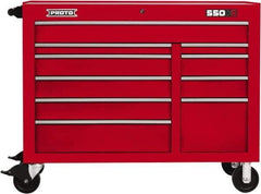 Proto - 23,779 Lb Capacity, 10 Drawer Mobile Workstation - 50" Wide x 25-1/4" Deep x 41" High, Steel, Red - Industrial Tool & Supply