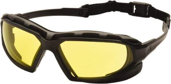 PYRAMEX - Size Universal, Amber Polycarbonate Anti-Fog & Scratch Resistant Lens, Hybrid Safety Glasses/Goggles - Indirect Vent, Black/Gray Nylon Frame - Industrial Tool & Supply