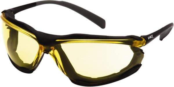 PYRAMEX - Yellow Lenses, Framed Safety Glasses - Anti-Fog, Scratch Resistant, Black Polycarbonate/Thermoplastic Rubber Frame, Size Universal, Wrap Around - Industrial Tool & Supply