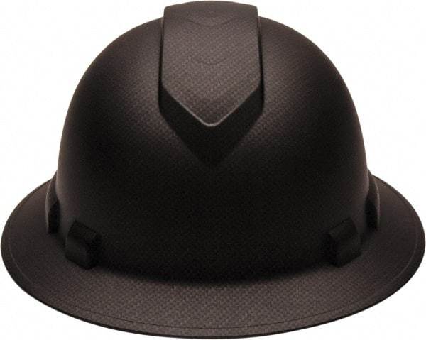 PYRAMEX - ANSI Type I, Class E Rated, 4-Point, Ratchet Adjustment Hard Hat - One Size Fits Most, Graphite, Full Brim - Industrial Tool & Supply