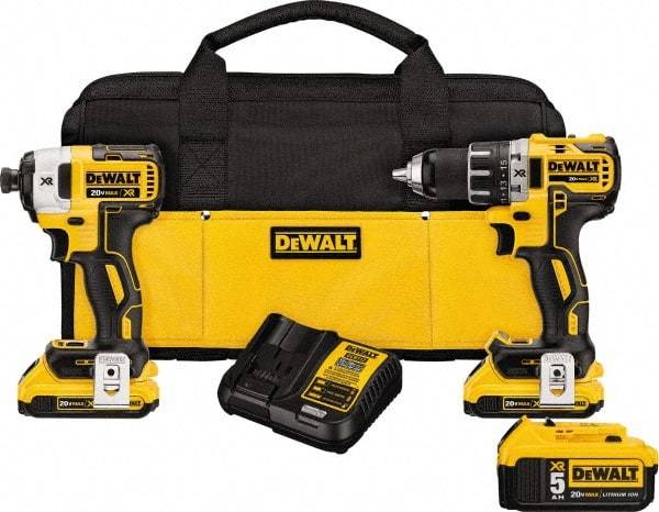 DeWALT - 20 Volt Cordless Tool Combination Kit - Includes Brushless Compact Drill/Driver & Impact Driver, Lithium-Ion Battery Included - Industrial Tool & Supply