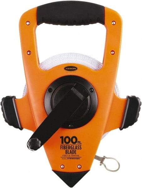 Keson - 100' x 1/2" Tape Measure - 1/8, 1/10 & 1/100" Graduation - Industrial Tool & Supply