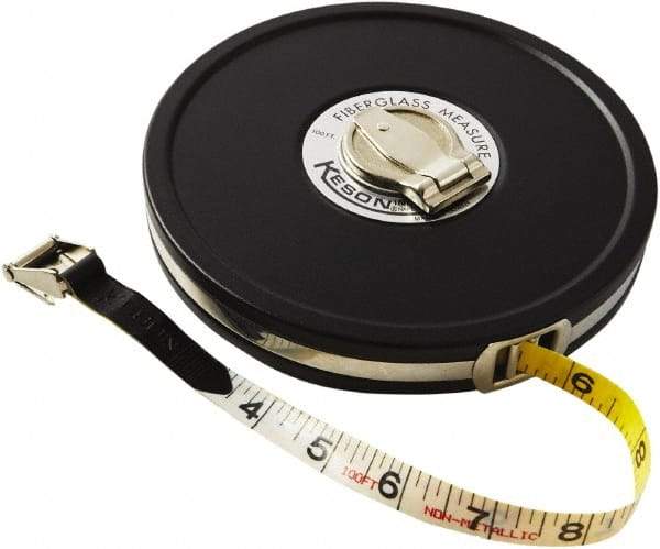 Keson - 100' x 1/2" Tape Measure - 1/8, 1/10 & 1/100" Graduation - Industrial Tool & Supply