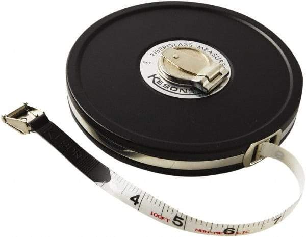 Keson - 100' x 1/2" Tape Measure - 1/10 & 1/100" Graduation - Industrial Tool & Supply