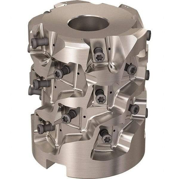 Seco - 25 Inserts, 2.4803" Cut Diam, 1.06" Arbor Diam, 58mm Max Depth of Cut, Indexable Square-Shoulder Face Mill - 90° Lead Angle, 2.9528" High, LOEX-12 Insert Compatibility, Through Coolant, Series Square T4-12 - Industrial Tool & Supply