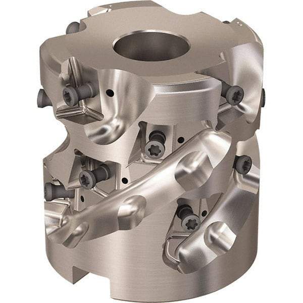 Seco - 16 Inserts, 2.4803" Cut Diam, 1.06" Arbor Diam, 46mm Max Depth of Cut, Indexable Square-Shoulder Face Mill - 90° Lead Angle, 2.5591" High, LOEX-12 Insert Compatibility, Through Coolant, Series Square T4-12 - Industrial Tool & Supply