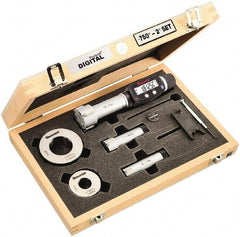 Starrett - 20 to 50mm, 80mm Gage Depth, 0.001mm Resolution, Friction Thimble, IP65 Electronic Inside Hole Micrometer Set - Accurate to 0.004mm, 1 Head, 3 Anvils, 2 Setting Rings, Data Output, Instant Inch/Millimeter Conversion - Industrial Tool & Supply