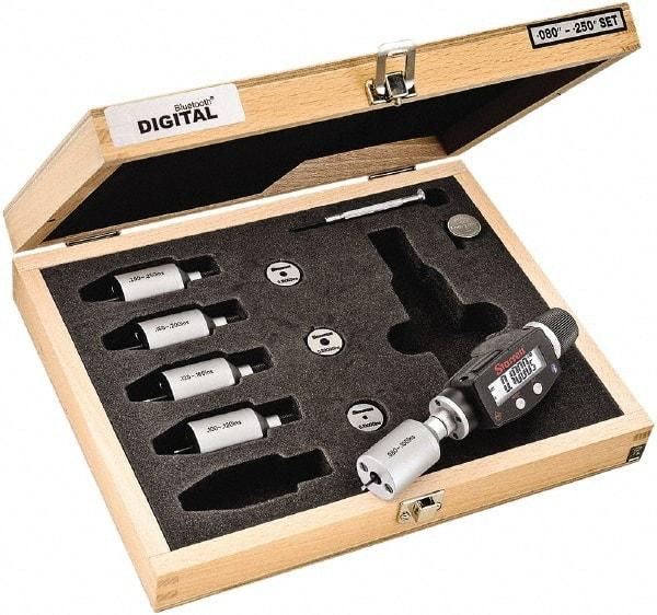 Starrett - 2 to 6mm, 18mm Gage Depth, 0.001mm Resolution, Friction Thimble, IP65 Electronic Inside Hole Micrometer Set - Accurate to 0.004mm, 1 Head, 5 Anvils, 3 Setting Rings, Data Output, Instant Inch/Millimeter Conversion - Industrial Tool & Supply