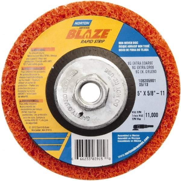 Norton - 5" Extra Coarse Grade Aluminum Oxide Deburring Disc - 5/8" Center Hole, Arbor Connection - Industrial Tool & Supply